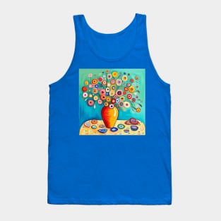 Cute Abstract Flowers in an Orange Vase Still Life Painting Tank Top